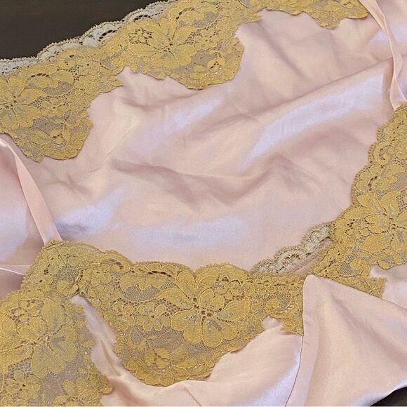 Vintage Y2K Express Pink Silk Gold Lace Trim Camisole Sz M - Picture 3 of 8